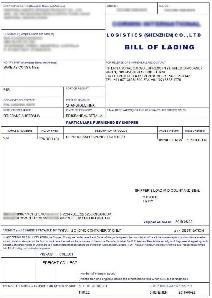 Contoh Dokumen Bill Of Lading Pdf Dokumen Pilihan Ima 8236